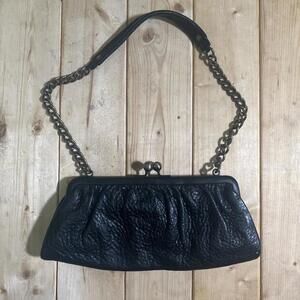 Talbots Vintage Y2K Black Pebbled Leather Chain Handle Clutch Purse
